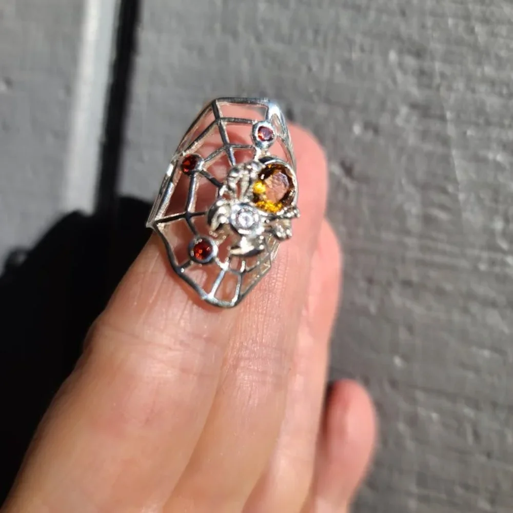 Citrene Garnet & topaz sterling spider on web ring sz6 NEW - Picture 3 of 8